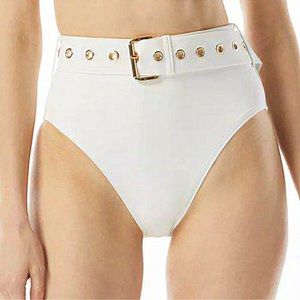 MICHAEL Michael Kors Belted High-Waist Bikini Swim Bottoms White M